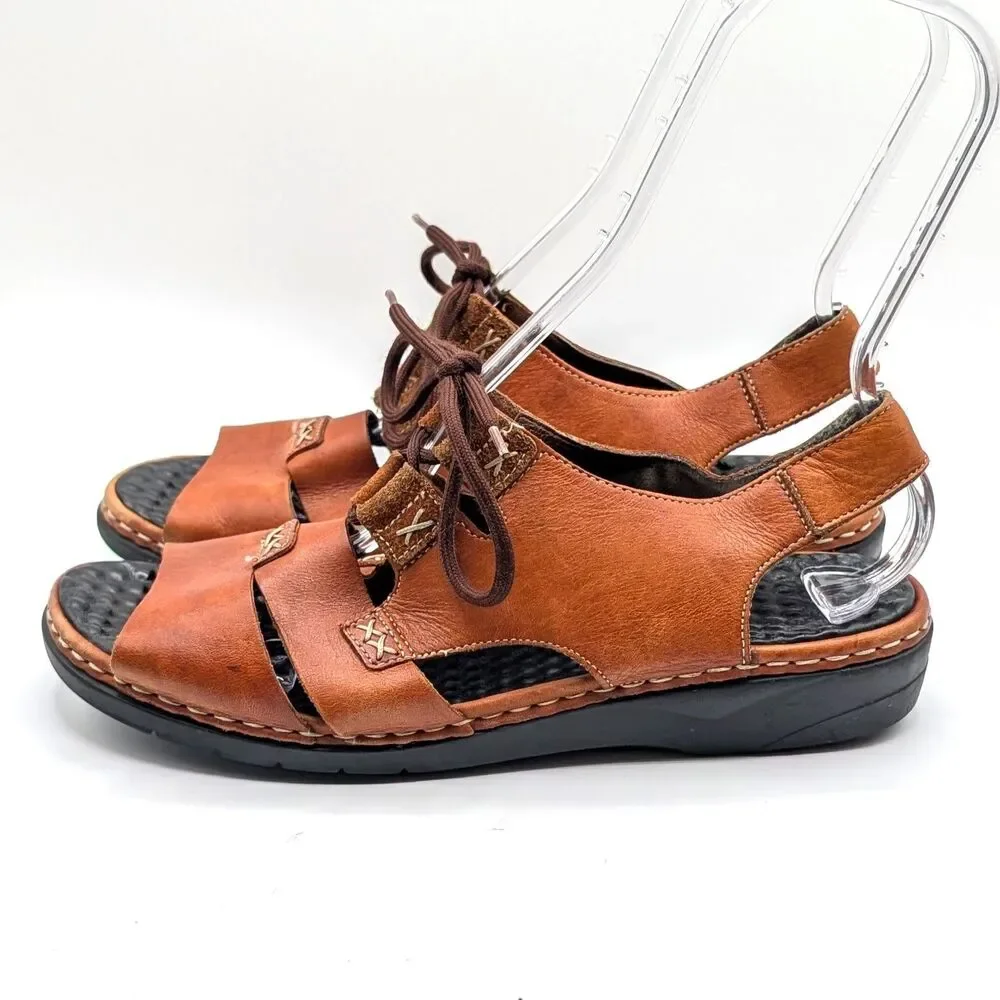 Rieker Sandals Brown Leather Fisherman's Lace Up Women's Size EU 42 / US 11.5